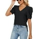 thumbnail image 1 of Top con cuello en V para mujer Camisa de manga abombada Top de manga corta Camisa delgada holgada con agujeros Negro L, 1 of 6