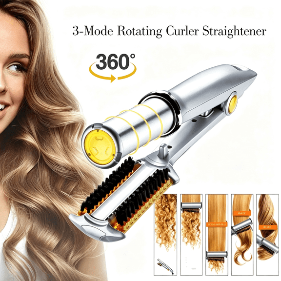 EXLEAF 2 In1 Hair Curler Straighter Rotating Iron,Curling Iron Wand for Hair Curling&Straighting,Dry&Wet Styling Tool,Travel for Girls Women Rotating Curling Iron