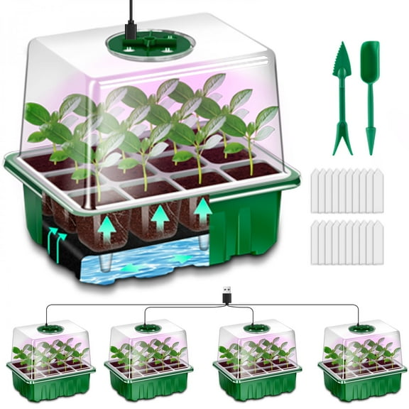 ASDIIT 72-Cell Greenhouse Seed Starter Kit with Absorbent Pads and Smart Timers, 6-Pack