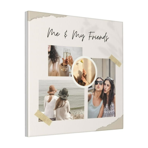 Custom Canvas Prints Beige Aesthetic Personalized Photo Image Collage DIY Framed Kit Wall Art Picture Room Decor 18x18 inch