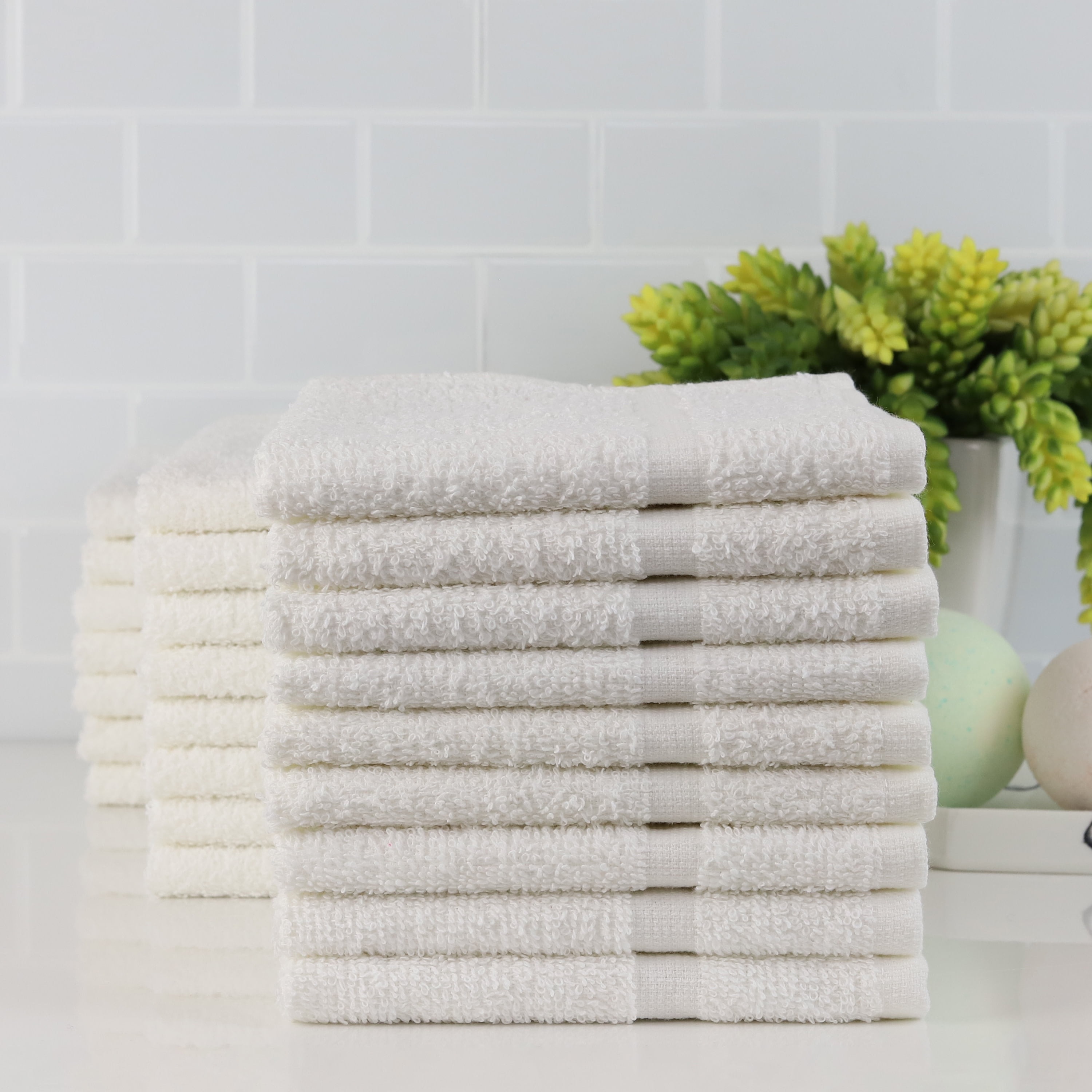 Dependability 24Piece Utility Washcloth Set, White Microfiber