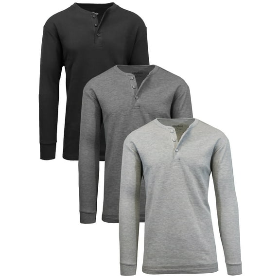 3-Pack Mens Long Sleeve Henley Thermal Tee (S-3XL)