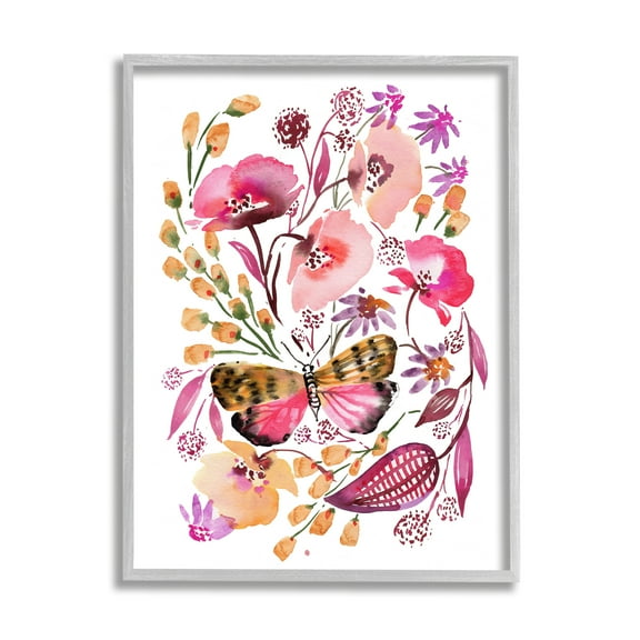 Stupell Industries Abstract Pink Botanicals Botanical & Floral Painting Gray Framed Art Print Wall Art, 11 x 14