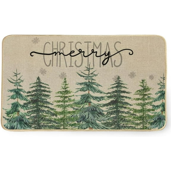 Merry Christmas Welcome Decorative Doormat, Seasonal Winter Rug Switch Mat for Indoor Outdoor Xmas Tree Door Mat 17x29 Inch DM183