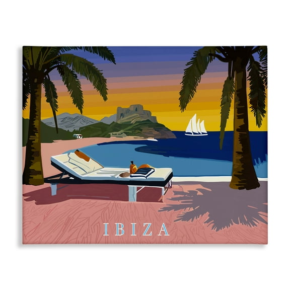 Stupell Industries Ibiza Tropical Beach View Cities & Countries Painting Wrapped Canvas Art Print Wall Art, 20 x 16