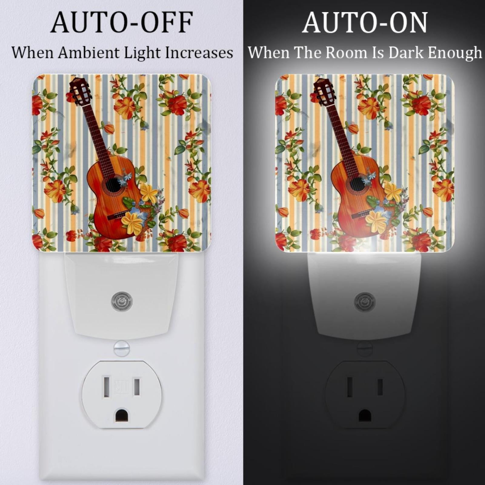 PhooArto Flower Guitar Stripe Pattern Plug in LED Night Light Auto Sensor Dusk to Dawn Decorative Night for Bedroom, Bathroom, Kitchen, Hallway, Stairs, Baby's Room, Energy Saving