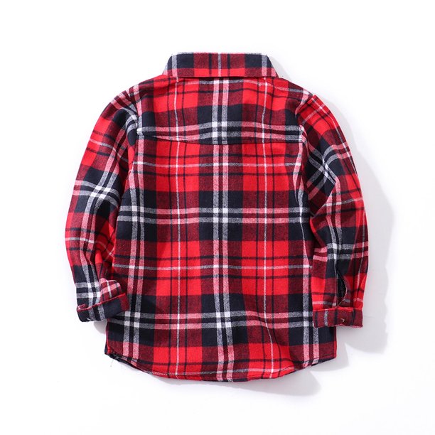 Chaqueta de franela a cuadros roja para niños y niñas, de manga