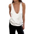thumbnail image 2 of Womens Summer U Neck Satin Sleeveless Casual Tank Tops White L, 2 of 9