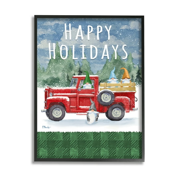 Stupell Industries Happy Holidays Truck Holiday Painting Black Framed Art Print Wall Art, 11 x 14
