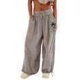 thumbnail image 2 of Tittly Palazzo Pants Lounge Pants Women Linen Summer Pants Women Trendy Casual High Waist Drawstring Loose Fit Lightweight Long Palazzo Gauze Pants Pants for Women Trendy Comfy Pants Women Grey XL, 2 of 8