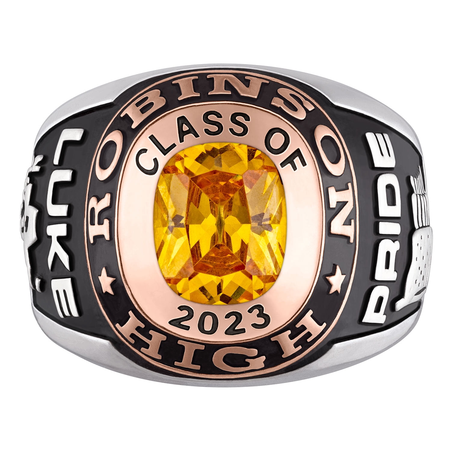 Order Now for 2025 Graduation, Freestyle Men's 2-Tone Double Row Class Ring, Personalized, High School or College Graduation