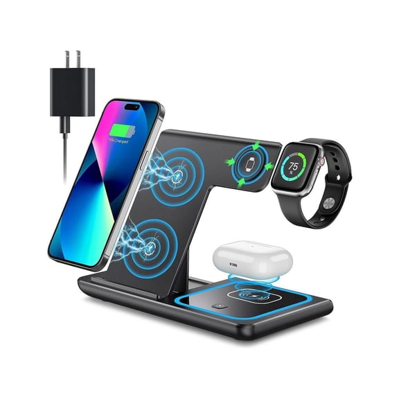 Wireless Charger, 3 in 1 Wireless Charging Station, Fast Wireless Charger Stand for iPhone 14/13/12/11/Pro/Max/XS/XR/X/8/Plus, for Apple Watch 8/7/6/5/4/3/2/SE, for AirPods 3/2/Pro(Black)