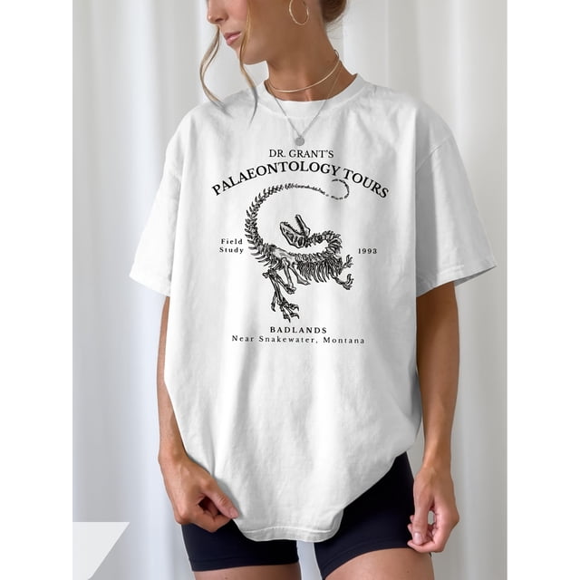 Women'S Paleontology Tour T-Shirt - Dr. Grant'S Dinosaur Graphic Tee, Vintage Jurassic Design, Short Sleeve Crew Neck Casual Top for Spring & Summer, Perfect Gift for Dinosaur Lovers, Dinosaur Cl