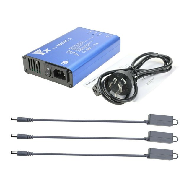 Chargeur Rapide 3 Batteries pour Drones DC 17.6V/12A, Charge Simultanée, Taille Compacte, Tension Mondiale