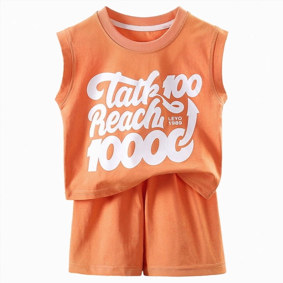 Kogui Toddler Boy Vacation Outfit Boy's 2 Piece Cute Outfits Short Sleeve Tees and Casual Shorts Teen Boy Clothes 6T 7T (Orange,6-7 Years)