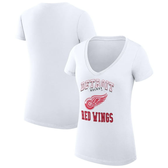 Women's G-III 4Her by Carl Banks White Detroit Red Wings Super-Slim Fit Lightweight Team Logo Graphic V-Neck T-Shirt