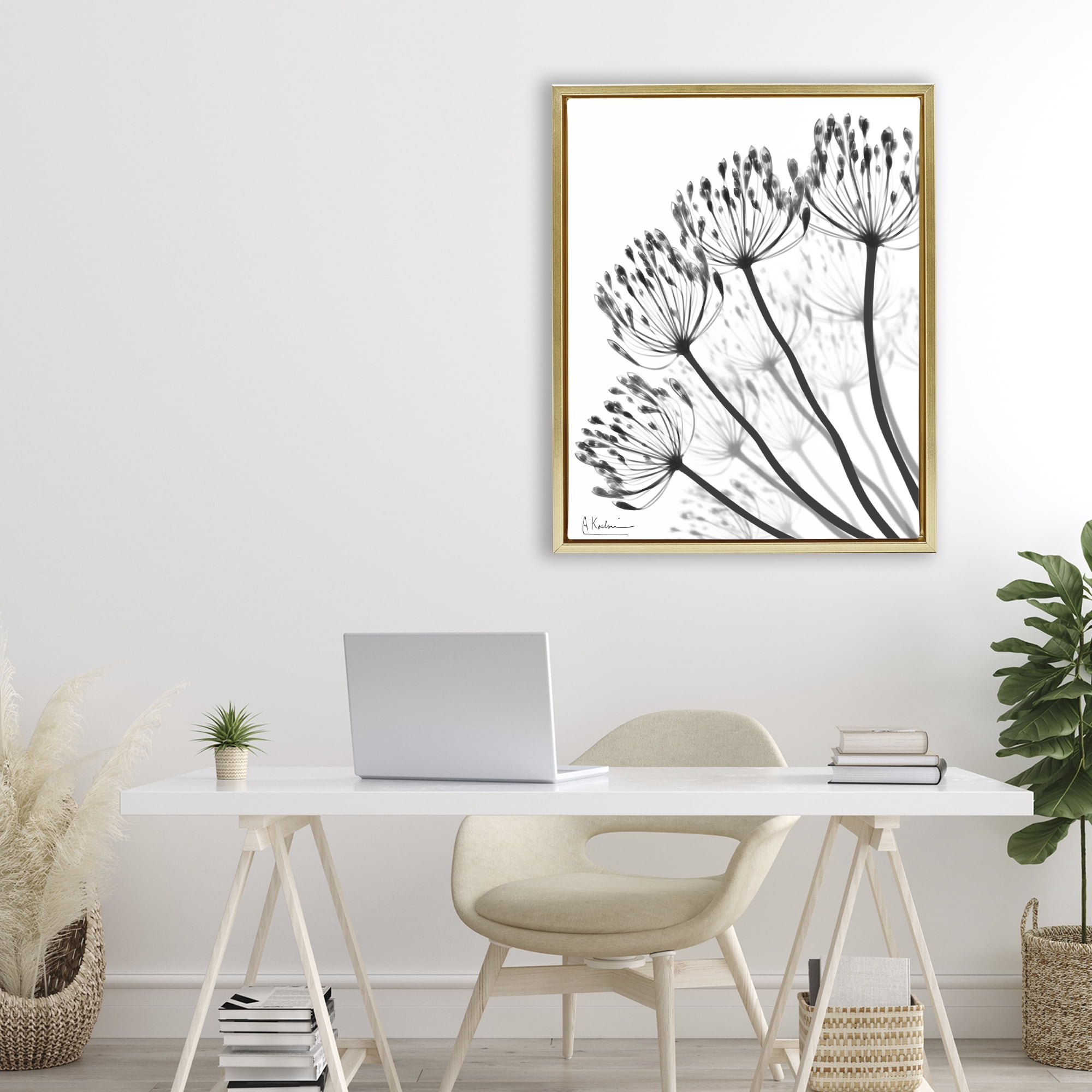 Stupell Industries Floral Fan Dandelions Gold Framed Floater Canvas Wall Art, design by Albert Koetsier