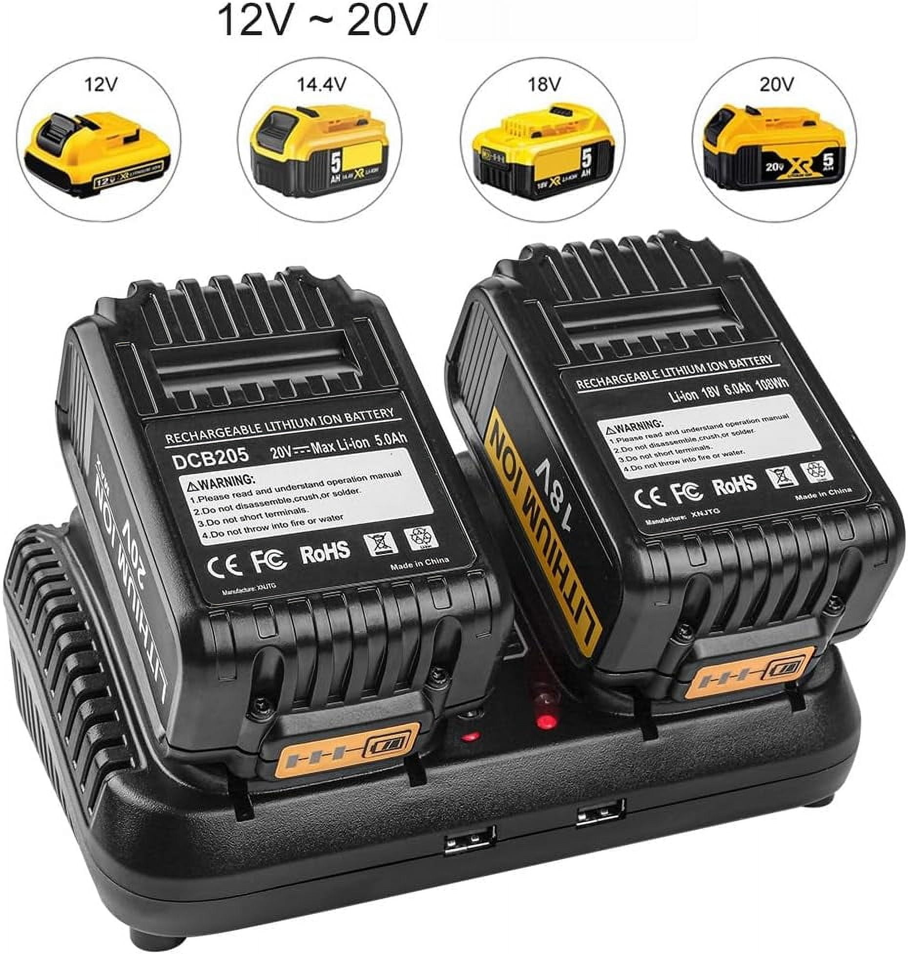 Dual Battery Charger Replace for Dewalt 12V/20V MAX Charging Station DCB102 DCB101 DCB105 DCB112 DCB107 Lithium Battery DCB200 DCB203 DCB204 DCB606 Power Tools（Charger only）