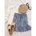 thumbnail image 6 of Womens High Waist Floral Print A Line Short Skirt with Ruffled Hem Elegant Summer Skirt Blue Floral M, 6 of 9
