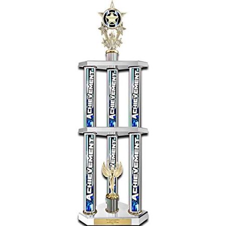 Trophy Deals 29" Action Matrix Achievement Silver Flute 2 Tier 3 Column Trophy, Custom Achievement Trophies with Personalized Engraving - WWH366HS-ACAMB