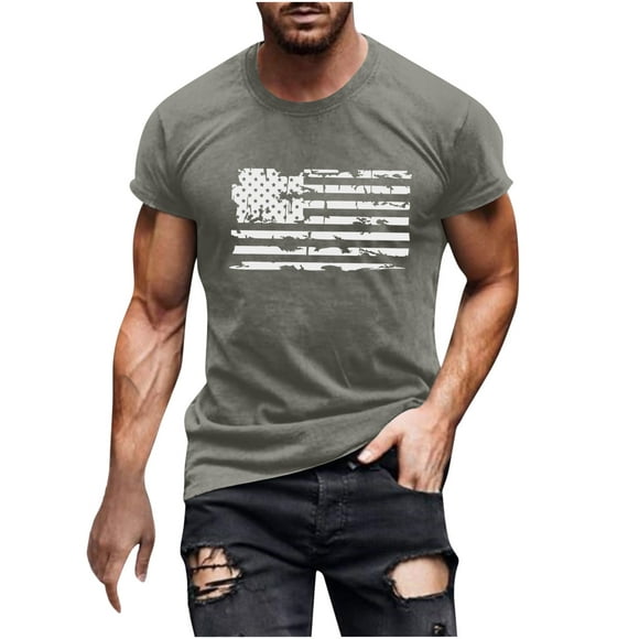 JURANMO Men's Graphic Tees USA Flag Print Cotton Short Sleeve T-shirts Lightweight Soft Moisture Wicking Tee Tops Today's Deals Dark Gray L