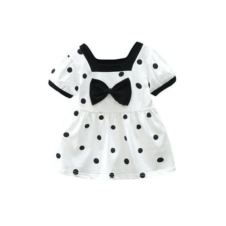 

Infant Toddler Baby Girl Princess Dress Short Sleeve Dot Print Square Neck Bowknot Summer Sweet Dress