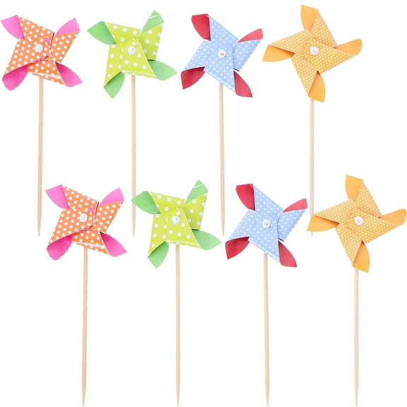 RENACLIPY Assorted Color Cake Toppers - Bamboo Windmill Picks for Birthday Parties