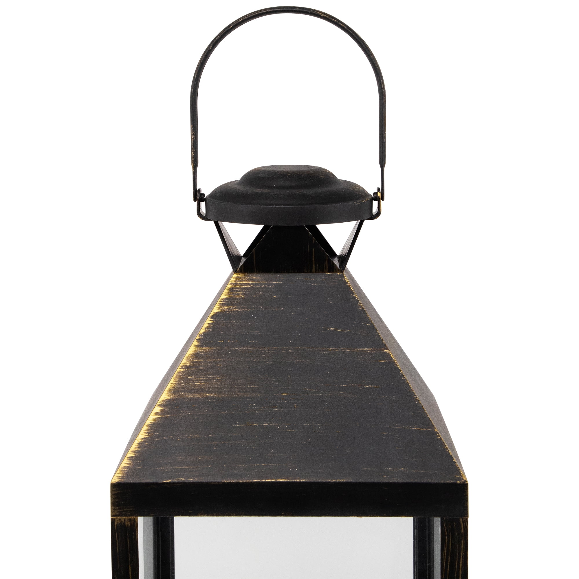 Northlight Lantern with Flameless LED Candles - 24" - Gold and Brushed Black