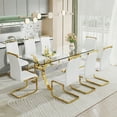 thumbnail image 2 of 9 Piece Dining Table and Chair Set, Tempered Glass Table and 8 Kitchen Chairs with Metal Legs, Accent Side Table and Armless Chair Sets for Living Room, Dining Room, Office,  White and Gold, 2 of 9