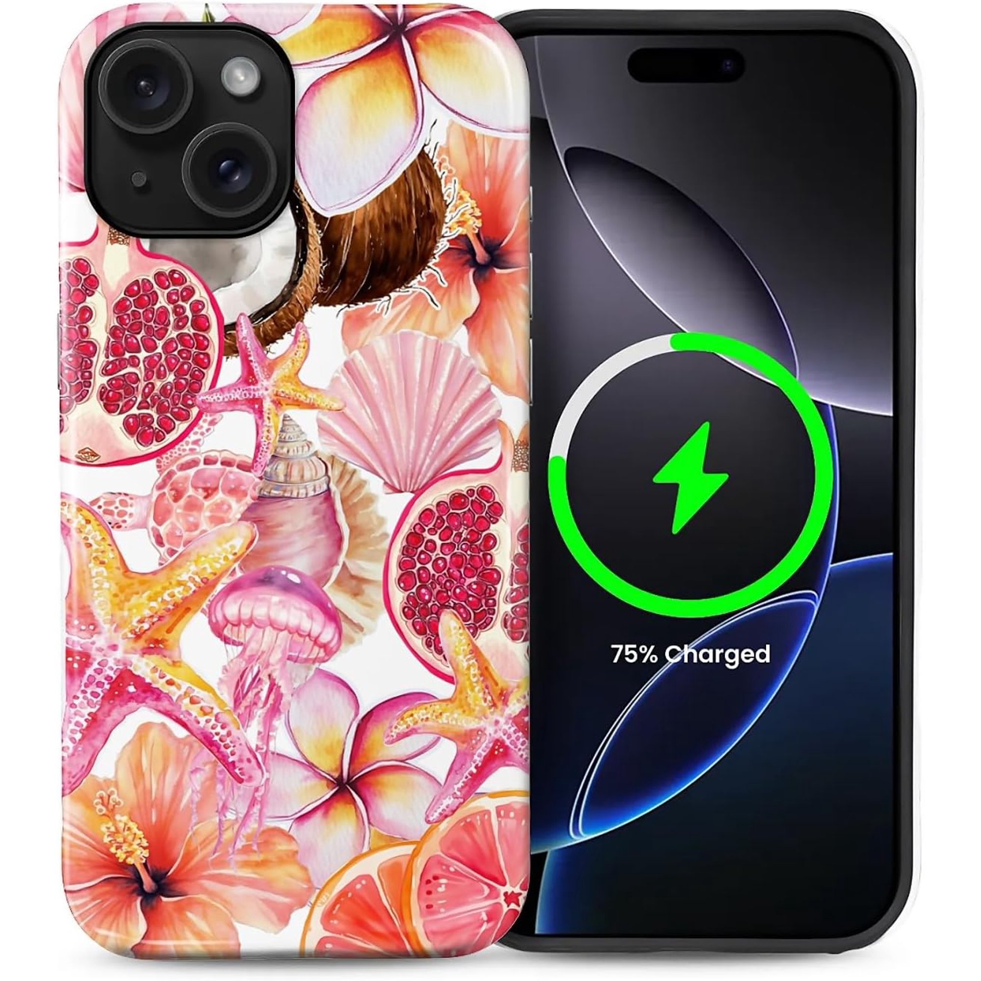 Magnetic for iPhone 15 Plus Case, [Compatible with Magsafe] Dual Layer Protective Heavy Duty Shockproof Rugged Drop Protection Bumper Hybrid Case - Pink Starfish Coconut Collage