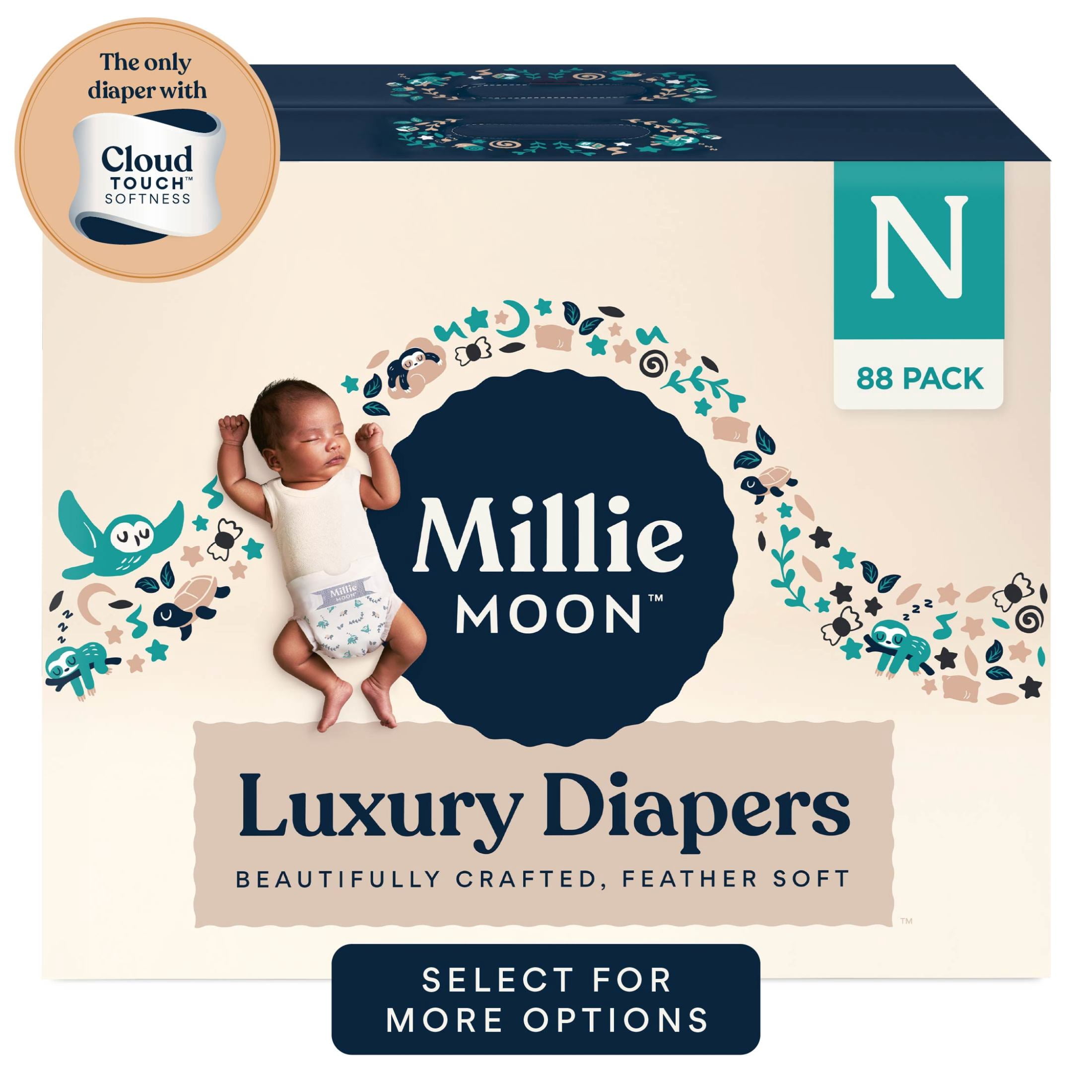 (2 pack) Millie Moon Luxury Diapers, Size Newborn, 88 Count (Select for More Options)