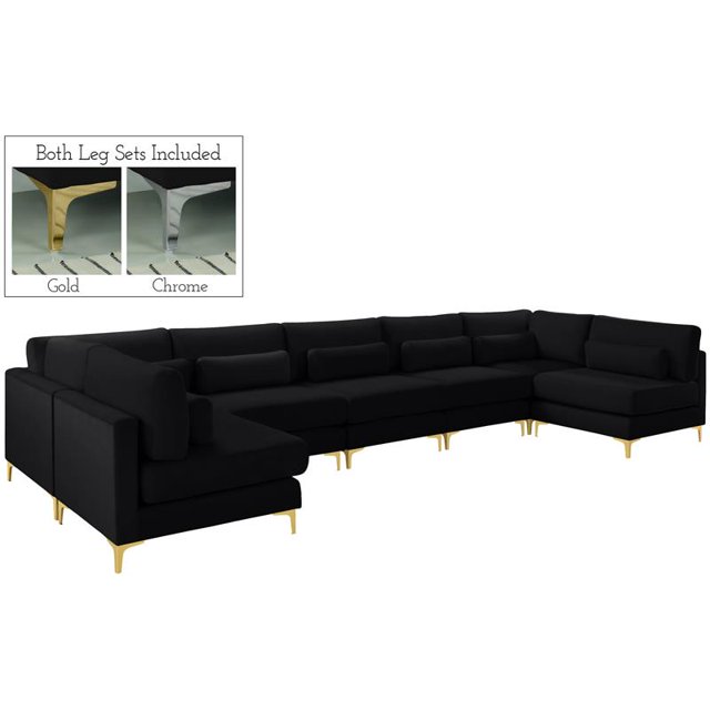 Meridian Furniture Julia Black Velvet Modular Sectional (7 Boxes)