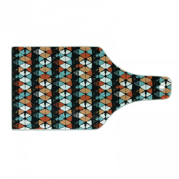 Modern Cutting Board, Vector Contemporary Design Geometric Hexagonal Detailed Image, Decorative Tempered Glass Cutting and Serving Board, Wine Bottle Shape, Turquoise Salmon, by Ambesonne