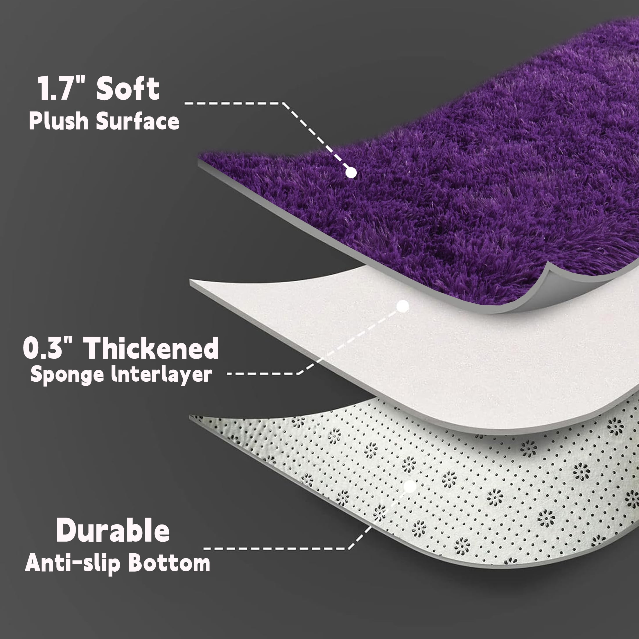 ZENELESS Solid Shag Collection Rug,4x6ft Grape Purple Fluffy Area Rugs Perfect for Kid's Room, Cloakroom