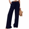 thumbnail image 6 of YuXingFu Womens Solid Tie Wide Leg Long Pants Navy L, 6 of 7