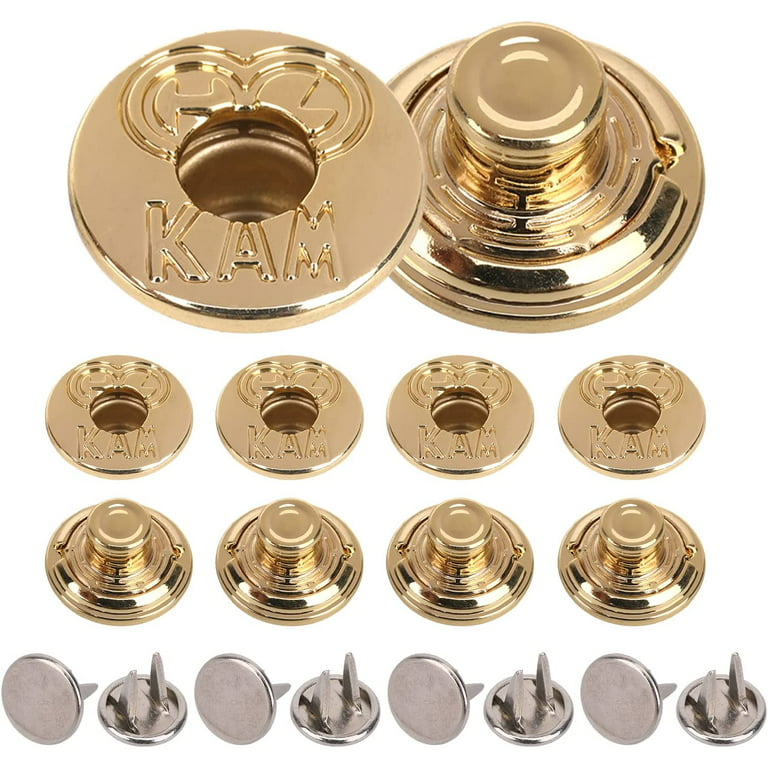 Kam 17mm Jean Buttons Gold Snap Fastener Adjustable No Sew Metal Buttons for Repair Clothing, 30pcs, Size: 17 mm