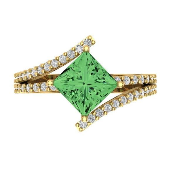 Solitaire with Accents Engagement Ring for Women - 2.3075ct Simulated Green Diamond in 14K Yellow Gold Promise Ring