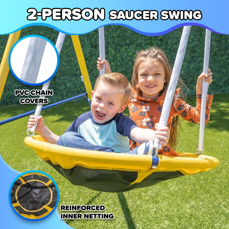 Sportspower Starlight Metal Swing Set, 2 LED Swings, Saucer Swing