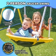 Sportspower Super 10 Metal Swing Set with Saucer Swing, Standing Swing, Teeter-Totter, on Slide & Bonus Anchor Kit, Great for Kids 3-8