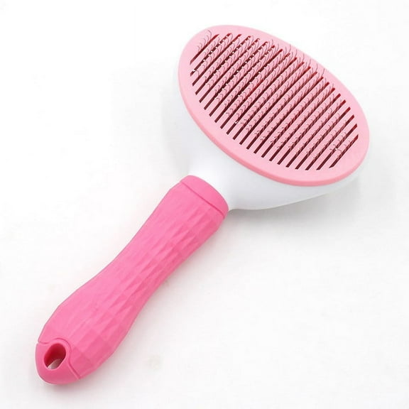 Self-Cleaning Slicker Brush Comb, Cat Dog Grooming Long Short Hair, Pet Shedding Massaging Tool One Key Self Clean Rabbits Dog Cat Hair Grooming Comb, paw Pet Stainless (Pink)