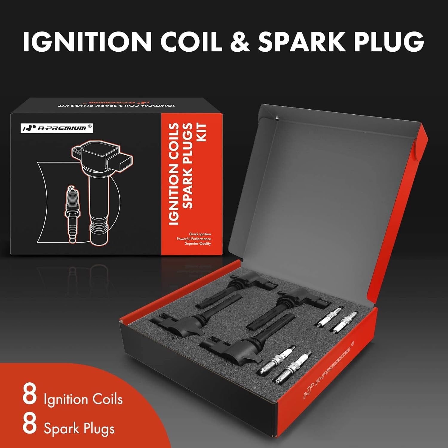 A-Premium Set of 8 Ignition Coil Pack and Iridium Spark Plugs Compatible with Mercedes-Benz CLS550 E550 S550 2007-2011 GL450 SL550 ML550 S450 CL550 CLK550 G550