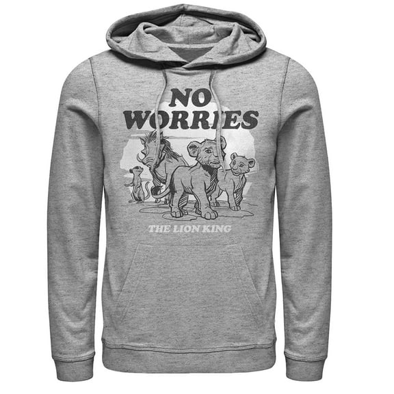 Men's Lion King No Worries Cartoon Pull Over Hoodie Athletic Heather 2X Large