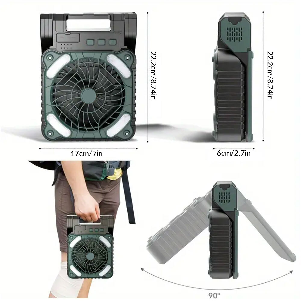 Solar Camping fan, 10000mAh Camping Fan with Solar Panel, LED Light, 4 Speeds 3 Timers Pivot 90 , USB Rechargeable Solar Powered Fan for Camping, Fishing, Travel