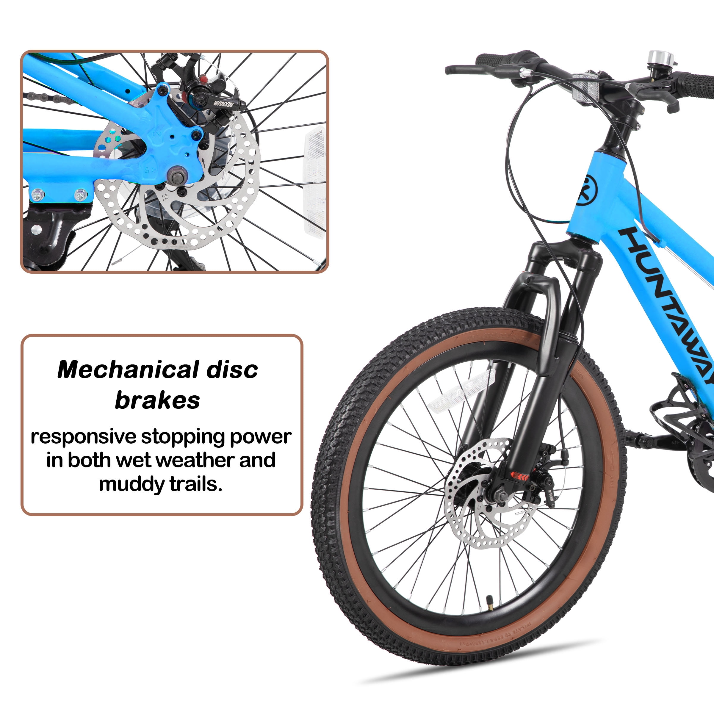 KEANO Huntaway 20 Inch Kids Mountain Bike for Boys Girls Ages 7-10, 7-Speed Kid Bicycle with Lightweight Alloy Frame, Dual Disc Brakes, Blue