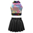 thumbnail image 2 of TiaoBug Kids Girls Sequins Ballet Dance Dress Hip Hop Jazz Dance Crop Top with Mini Skirt Latin Salsa Colorful&Black XS, 2 of 7