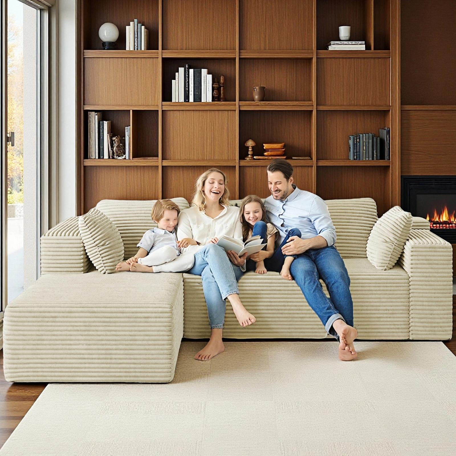 Lofka 105" Sectional Sofa, Cloud Sectional for Living Room with L-Shape Sofa, Modern Soft Modular Couch for Bedroom, No Assembly Required, Beige White