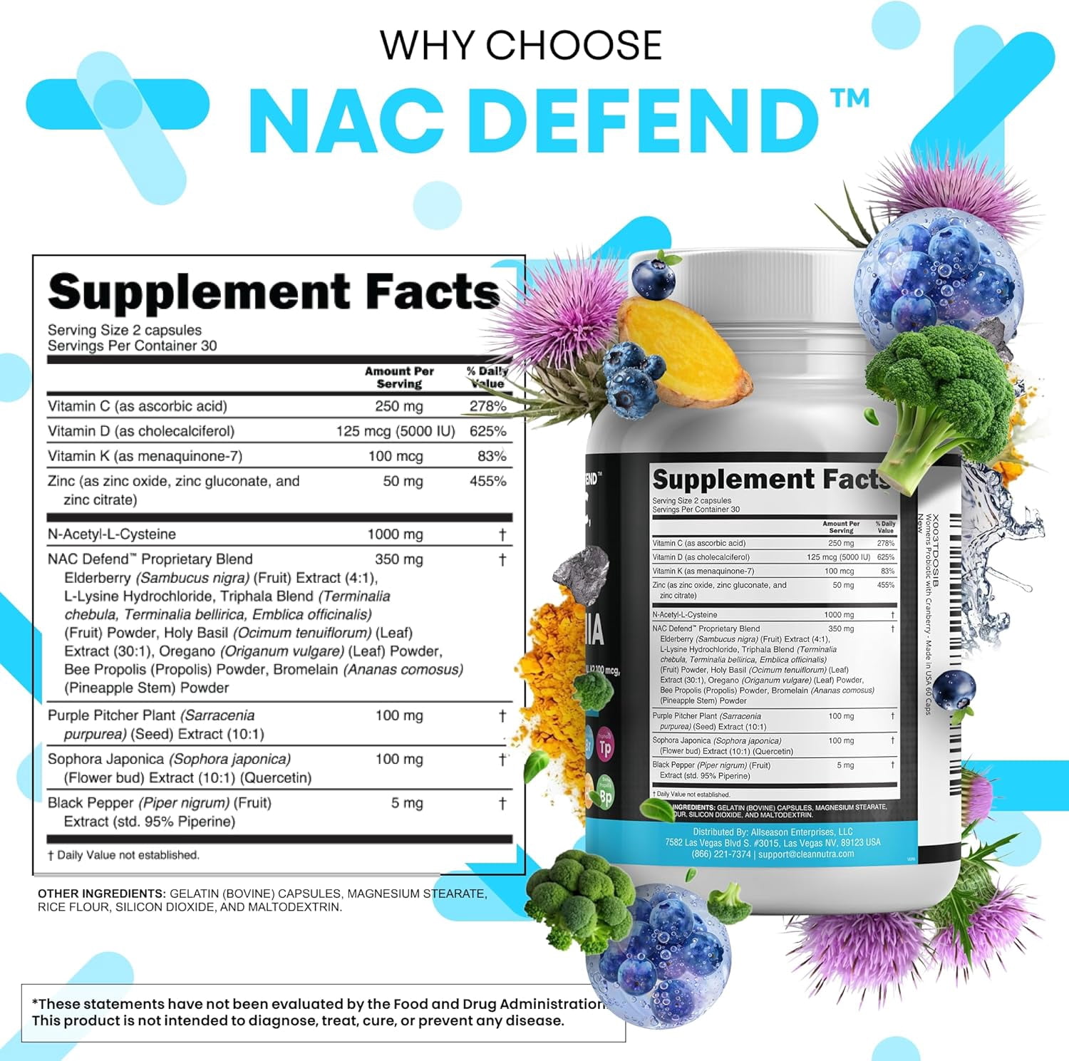 NAC Supplement N-Acetyl Cysteine Vitamin D3 K2 Zinc Quercetin Sarracenia Purpurea Immune Support | Elderberry Holy Basil Bee Propolis Bromelain L-Lysine Capsules Supplements For Women Men Adults
