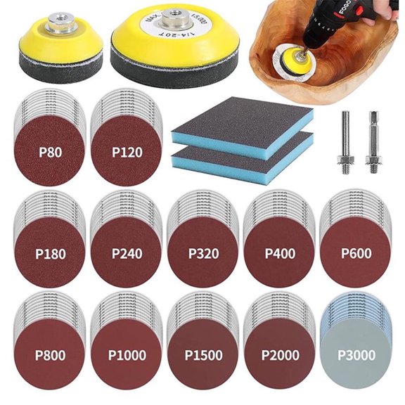 120pcs 3inch Sanding Discs with 2 & 3inch Backer Pads and Sanding Sponge Sander for Drill Grinder Rotary Tools Attachment with 1/4 Shanks, SandingPads 80-3000 Grit