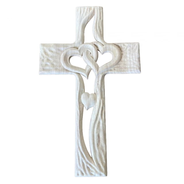 Escultura artística de cruz de madera tallada con corazones huecos entrelazados, espiritualidad de fe para graduación, hogar, Día de San Valentín , estándar