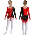 thumbnail image 3 of iiniim Kids Girls Applique Skating Gymnastics Leotard Color Block Skirted Leotard Ballet Dance Unitards Red 14, 3 of 7